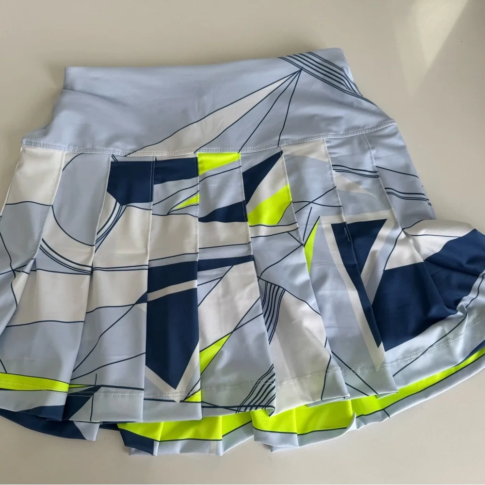Lucky in Love Geometric Blue and White Women's tennis pickleball skirt skort - Picture 3 of 6